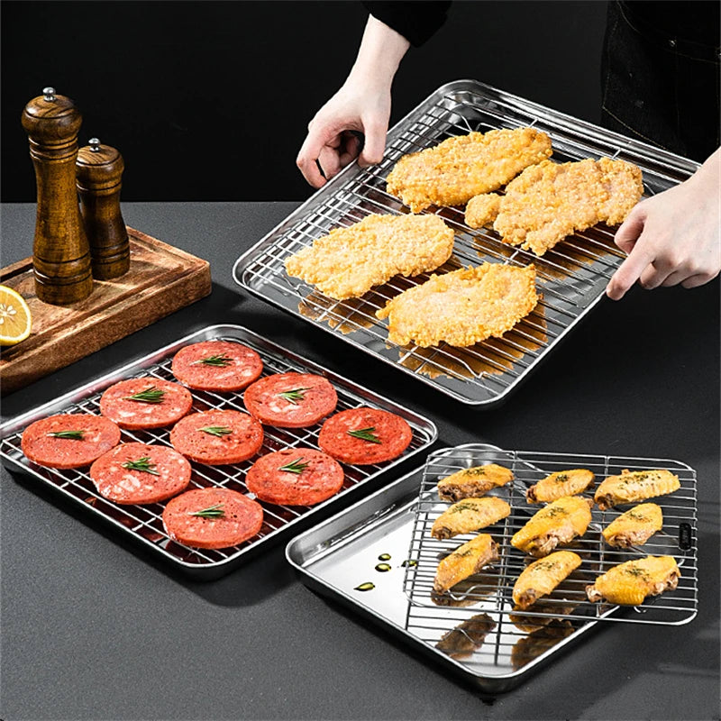 Non-Stick Baking Tray with Removable Cake Grid & Cooling Rack