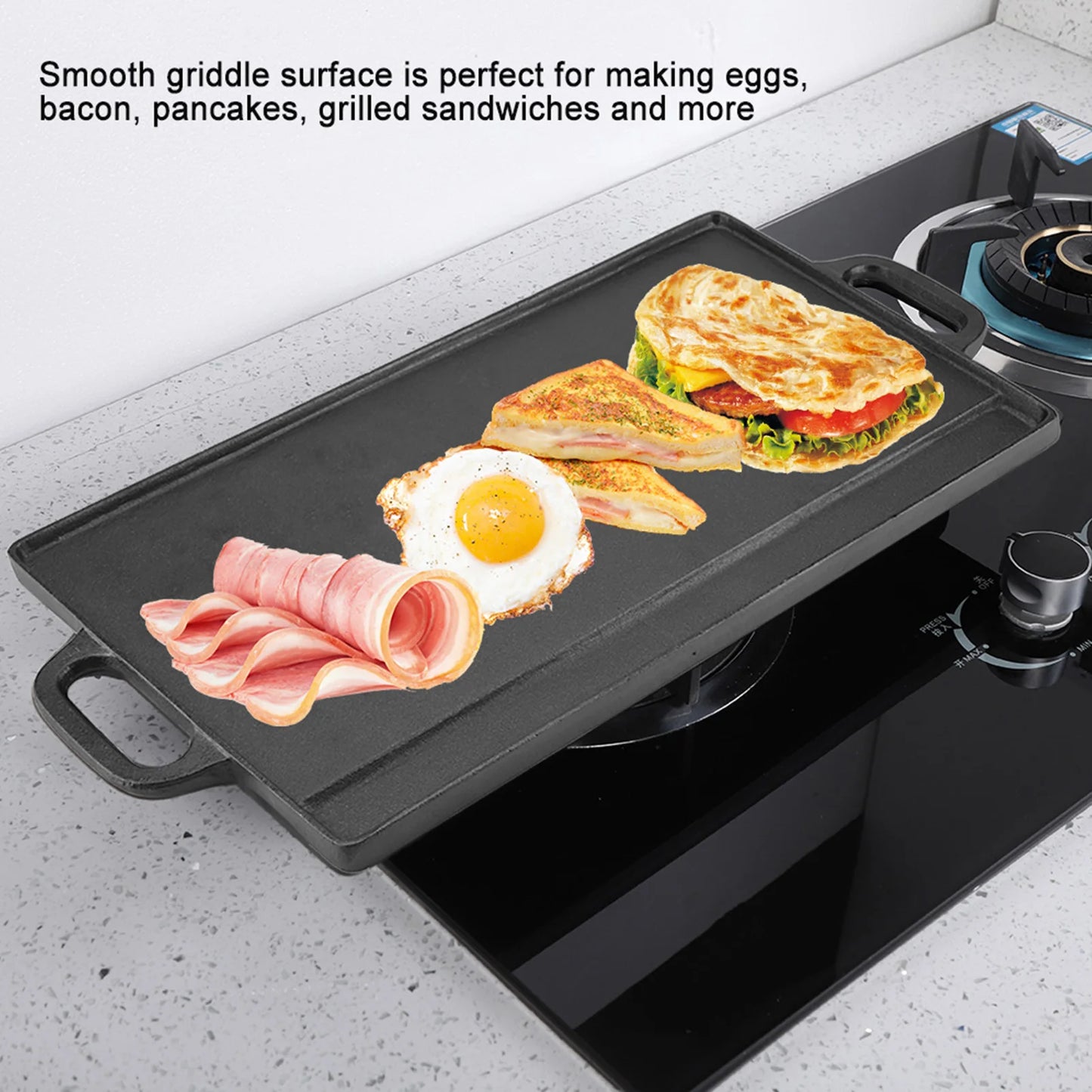 Non-Stick Cast Iron Double-Sided Griddle Pan