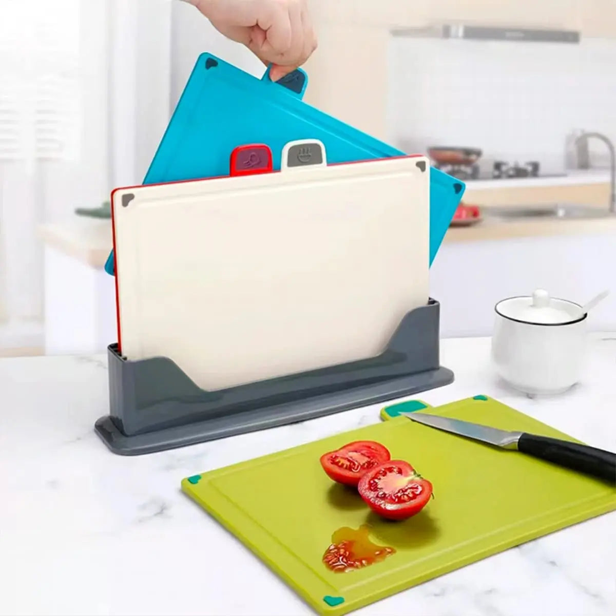 Plastic Chopping Board Set with Holder