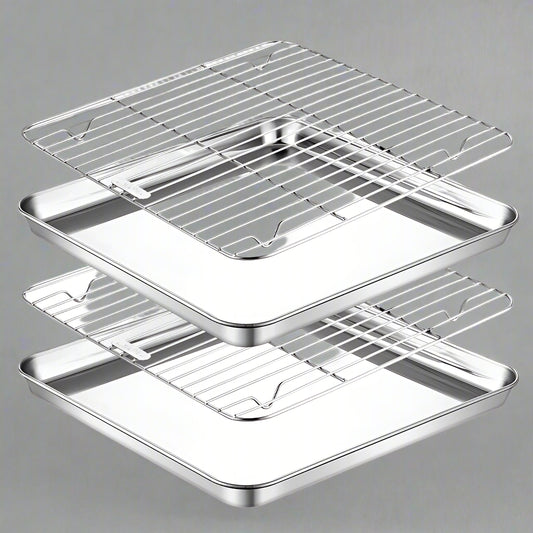 Non-Stick Baking Tray with Removable Cake Grid & Cooling Rack