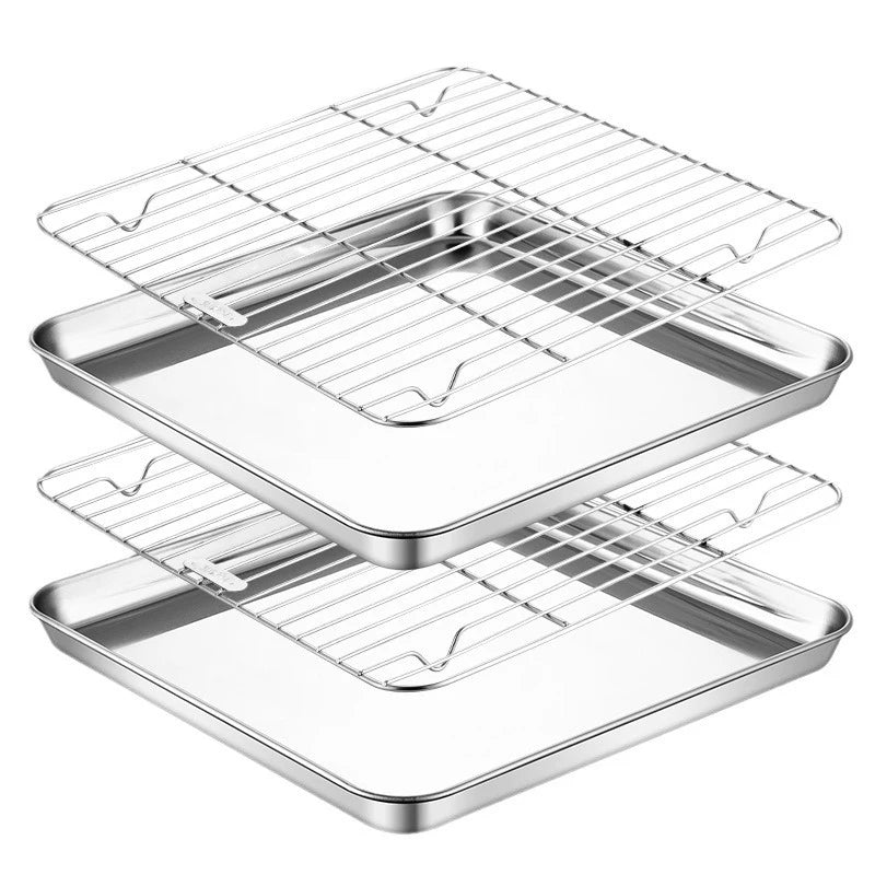 Non-Stick Baking Tray with Removable Cake Grid & Cooling Rack