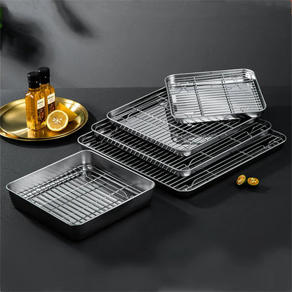 Non-Stick Baking Tray with Removable Cake Grid & Cooling Rack