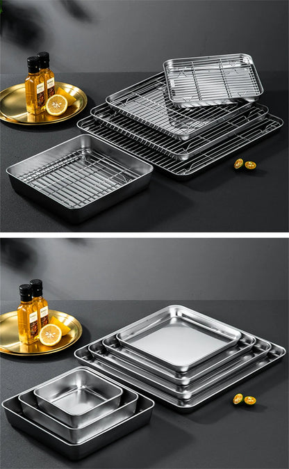 Non-Stick Baking Tray with Removable Cake Grid & Cooling Rack