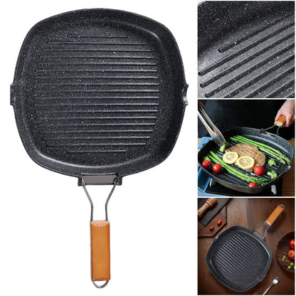 Foldable Outdoor Grill Pan with Wooden Handle