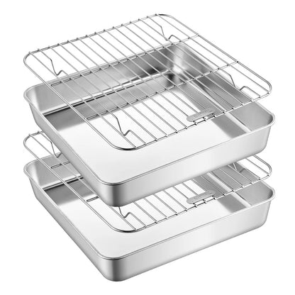 Non-Stick Baking Tray with Removable Cake Grid & Cooling Rack