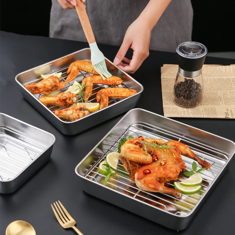 Non-Stick Baking Tray with Removable Cake Grid & Cooling Rack