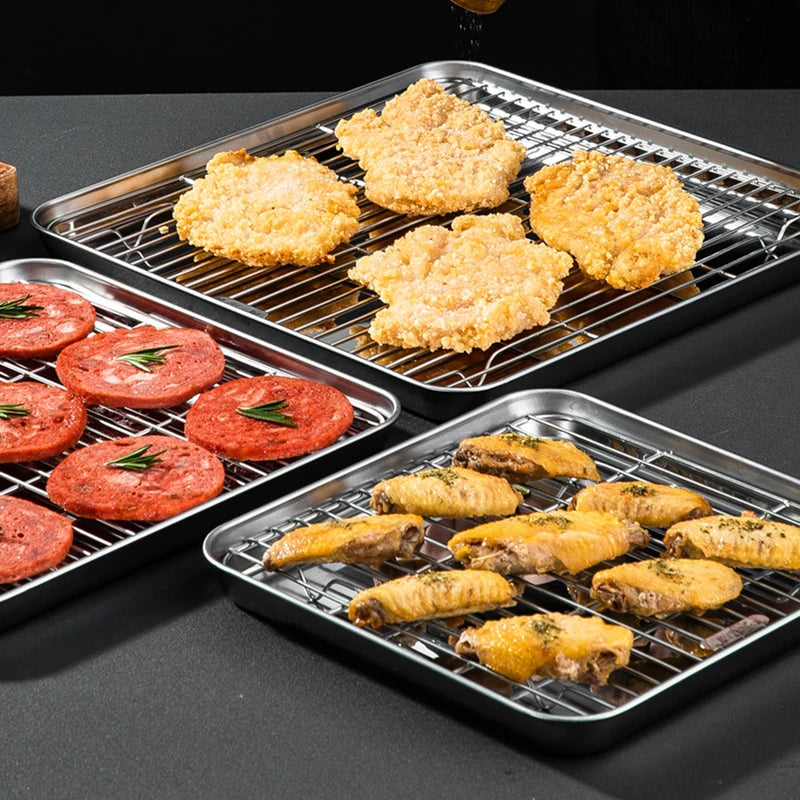 Non-Stick Baking Tray with Removable Cake Grid & Cooling Rack